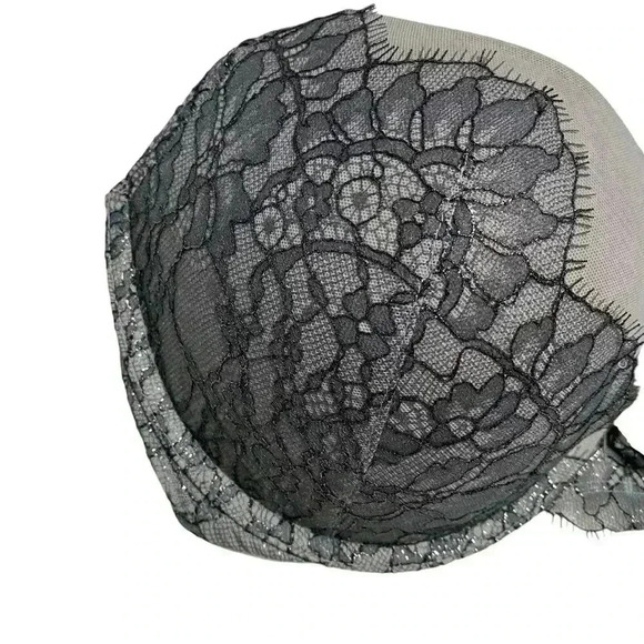 Victoria’s Secret Very Sexy Bra 34DD Grey Lace Push-Up Padded Embellished NWT - Picture 3 of 7